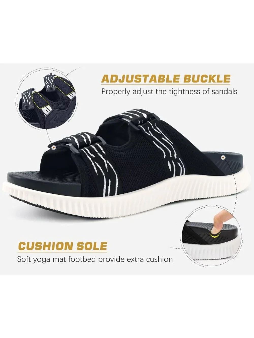 Men's Black White Athletic Thick Cushion Recovery Slides Orthotic Sandal Shoes